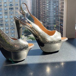 Giuseppe Zanotti Peep Toes Slingback Silver Python